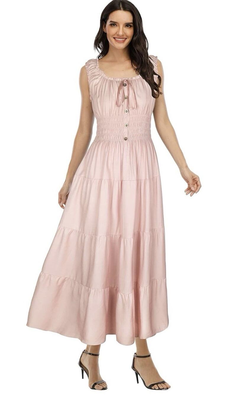Ostoo Sleeveless Boho Floral Print Tiered Maxi Dress Medium Smocked Waist